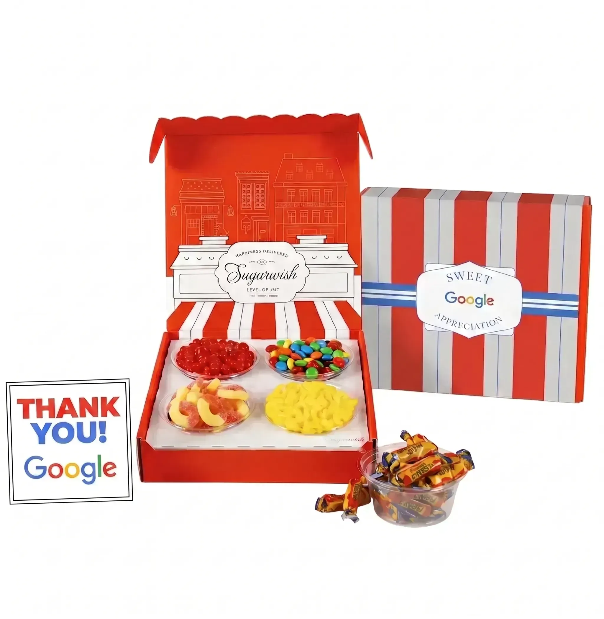 Sugarwish gift box with custom branded sleeve, box card, and candy