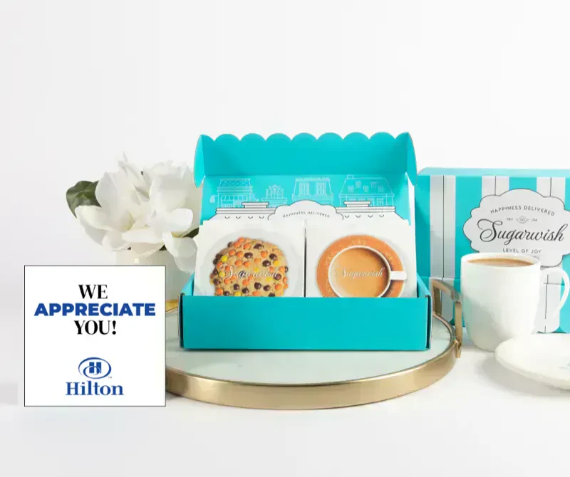 Custom branded gift sleeve on a Sugarwish awning box