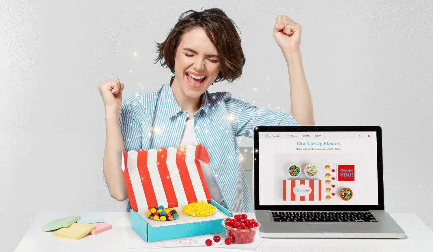 Employee appreciation gift boxes with colorful treats