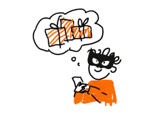 Hand-drawn illustration of a person picking their favorite Halloween treats