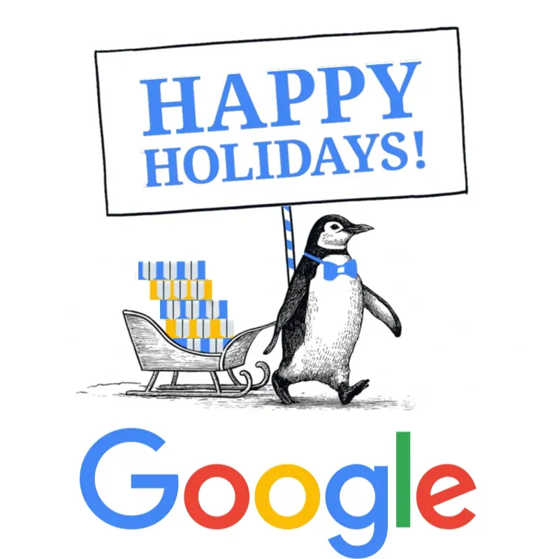 Example 5x5 box card with client logo and holiday illustration