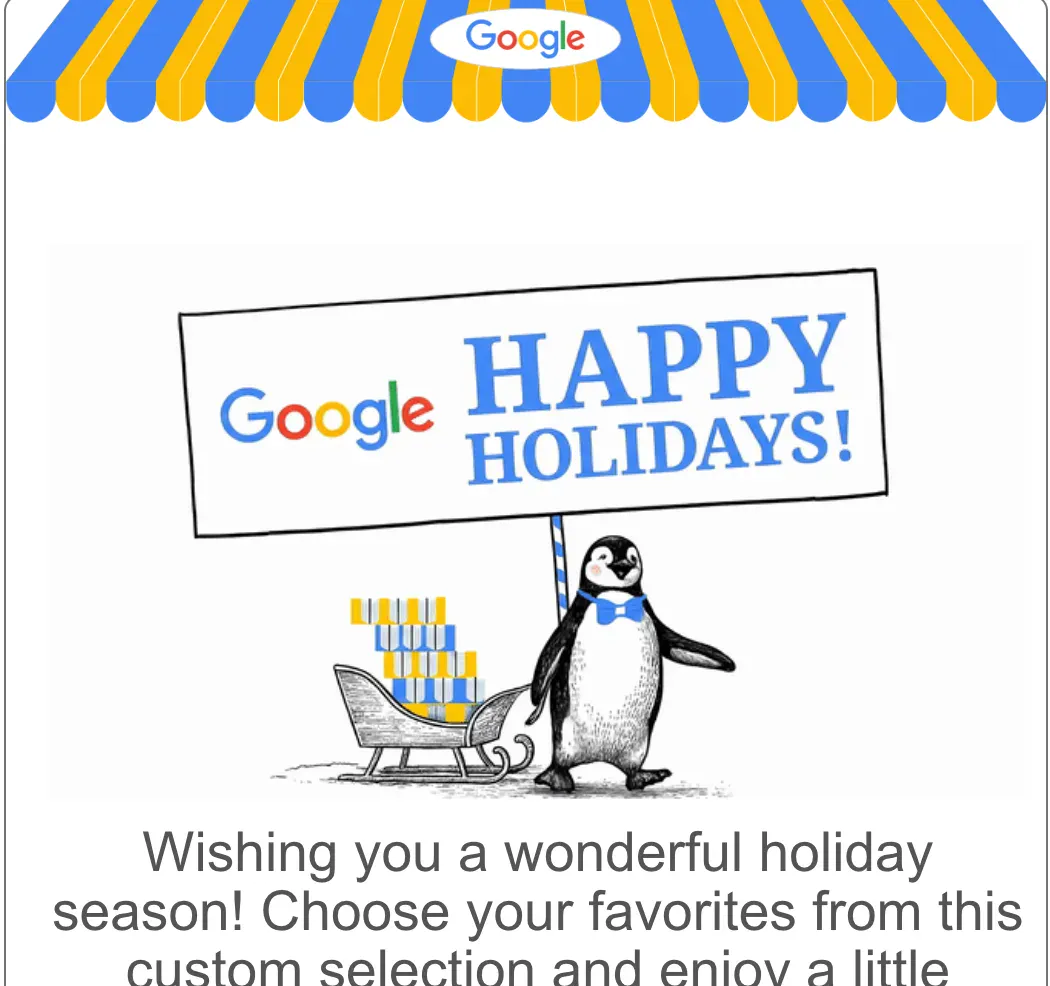 Example branded holiday email showing the animated eCard and personalized message
