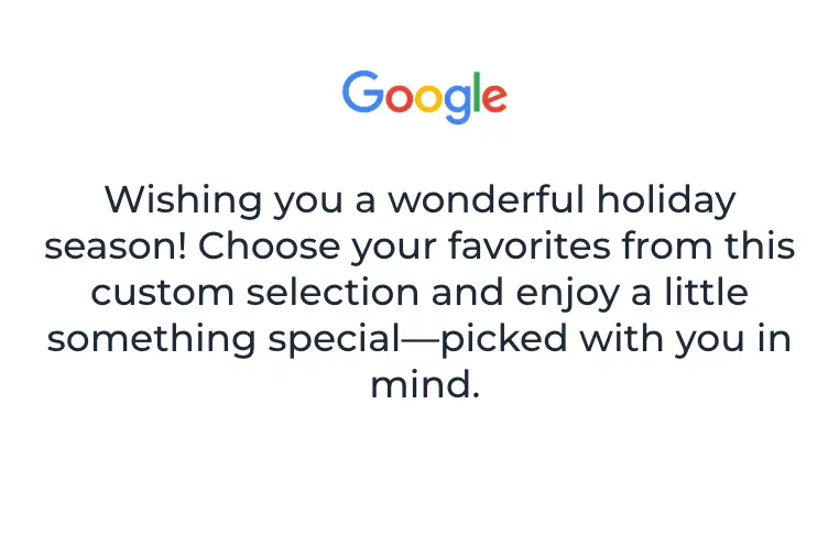 Example printed note card with client logo and personalized holiday message