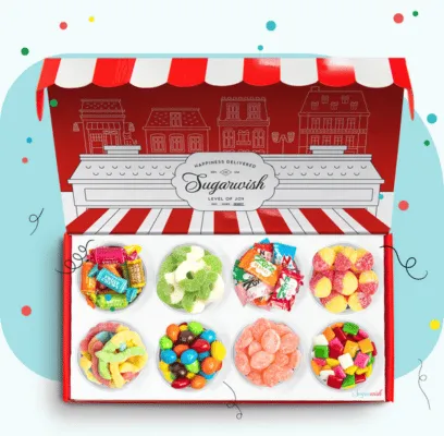 Sugarwish candy gift box with 8 assorted treats and confetti