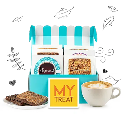 Sugarwish fall gift box with cookies, coffee, and a My Treat card