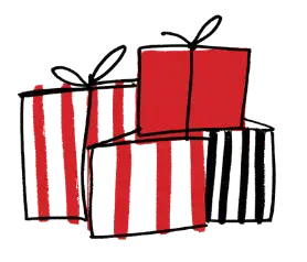 Hand-drawn illustration of wrapped gift boxes