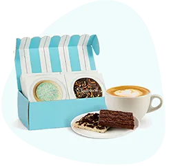Bakery and cafe treats gift box with cookies and coffee