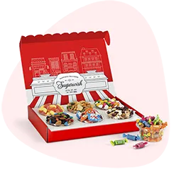 Colorful assorted candy and snacks gift box