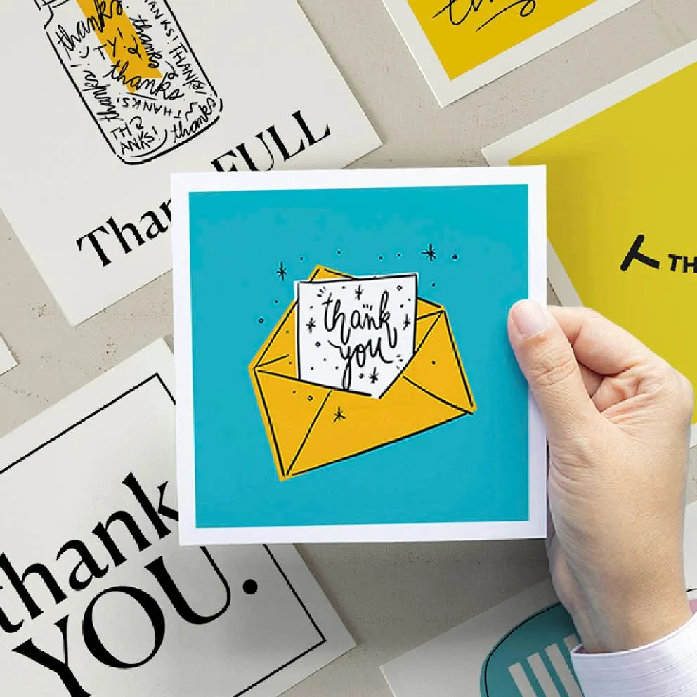 Colorful thank you cards and envelopes