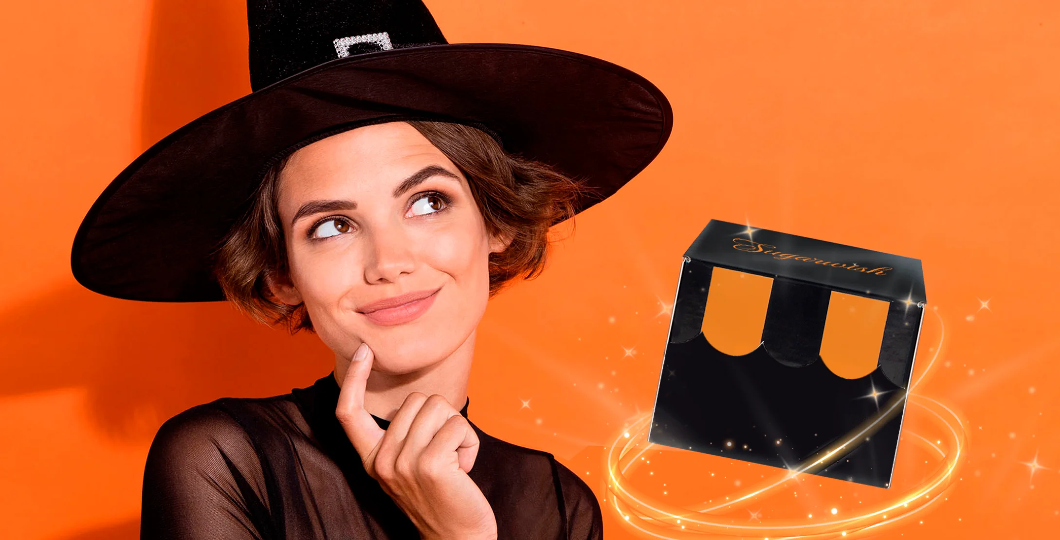 A lady thinking of Halloween sugarwish gifts.