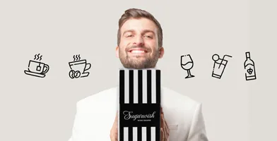 All Sugarwish Drink Options shown as icons with person holding a gift box